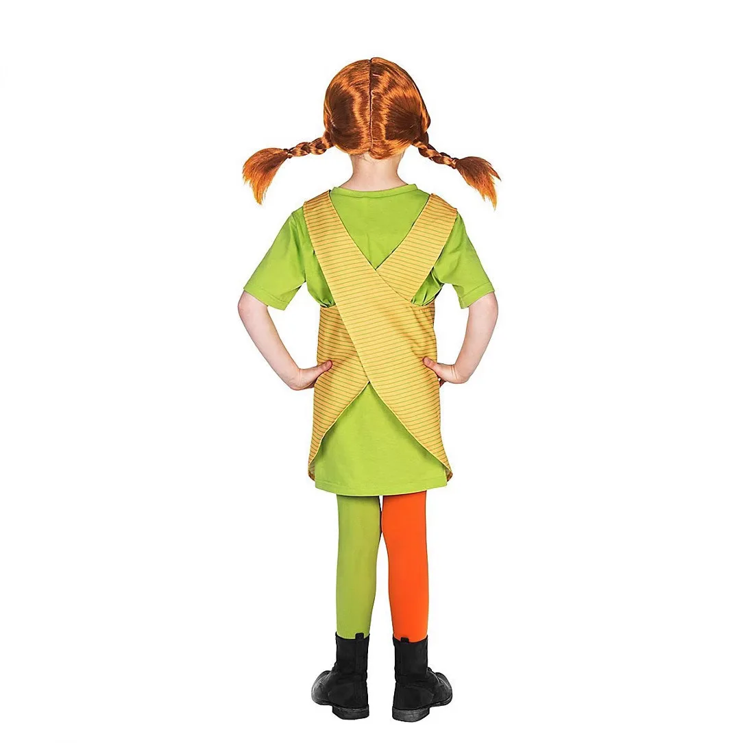 Long Socks Costume - Yellow Striped Dress with Green Shirt, Red Plaid Pocket Socks, Halloween and Book Character Cosplay Costume view 5
