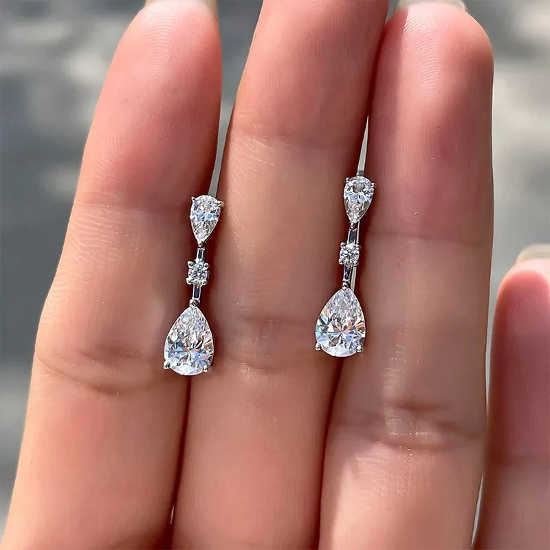 Huitan Pear Cubic Zirconia Drop Earrings dla kobiet Dainty Ear Accessories Proste eleganckie ślubne kolczyki ślubne Biżuteria modowa