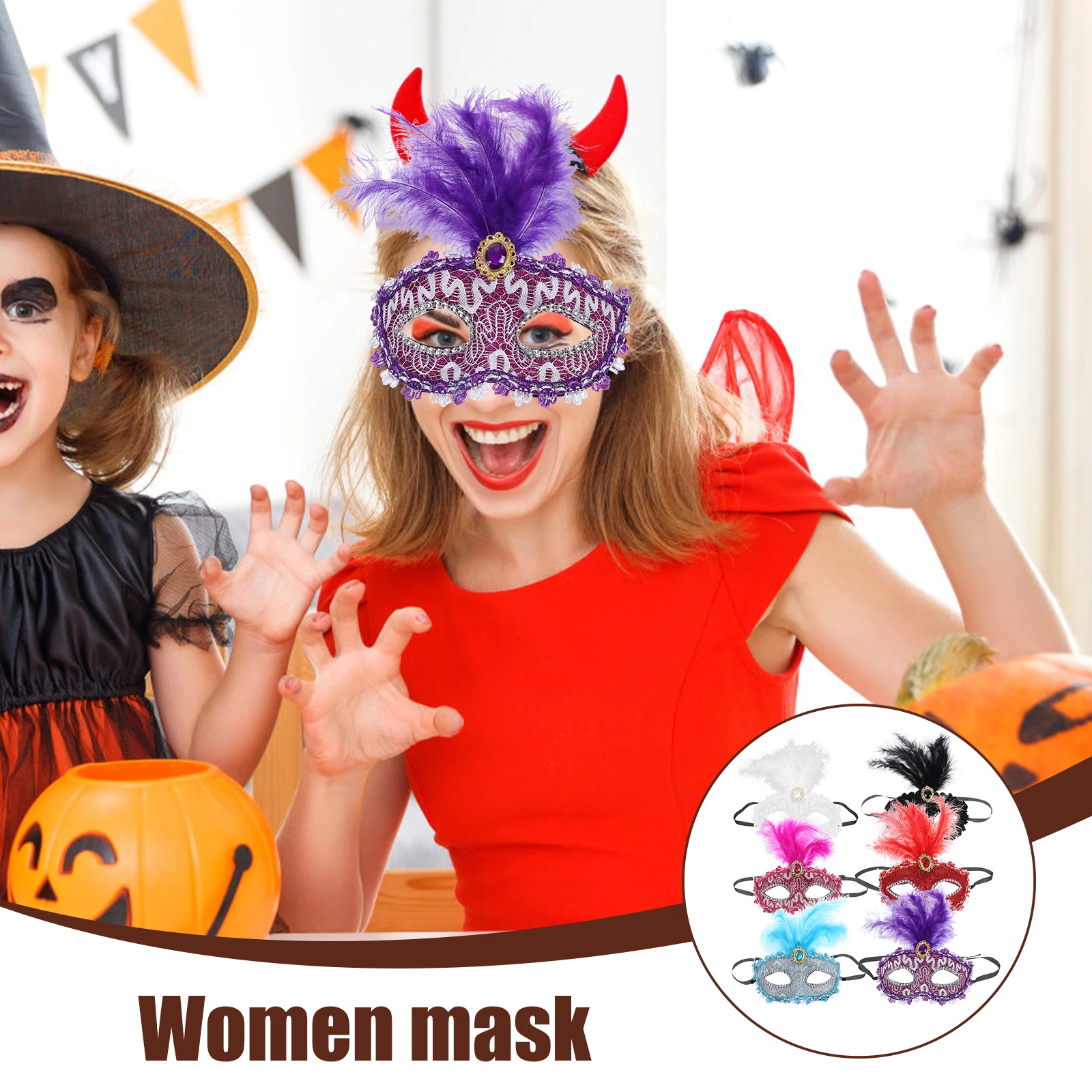 

6pcs Halloween Eye Mask Set Black White Purple Blue Red Pink Masquerade Party Half Facial Blindfold Creative Women Cosplay