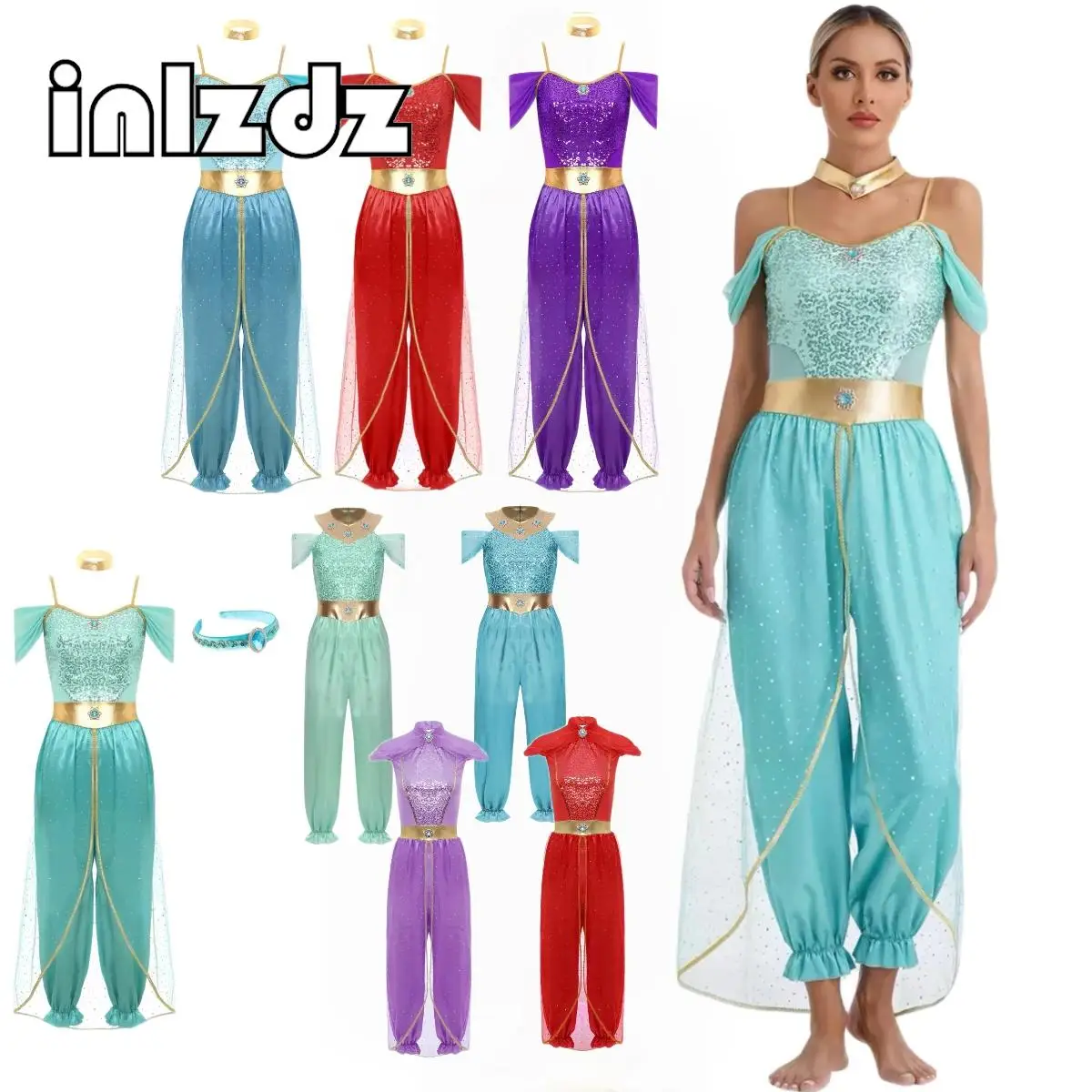 

Womens Festival Arabian Princess Costumes Indian Belly Dance Embroider Costume Fancy Party Halloween Cosplay Jasmines Outfit