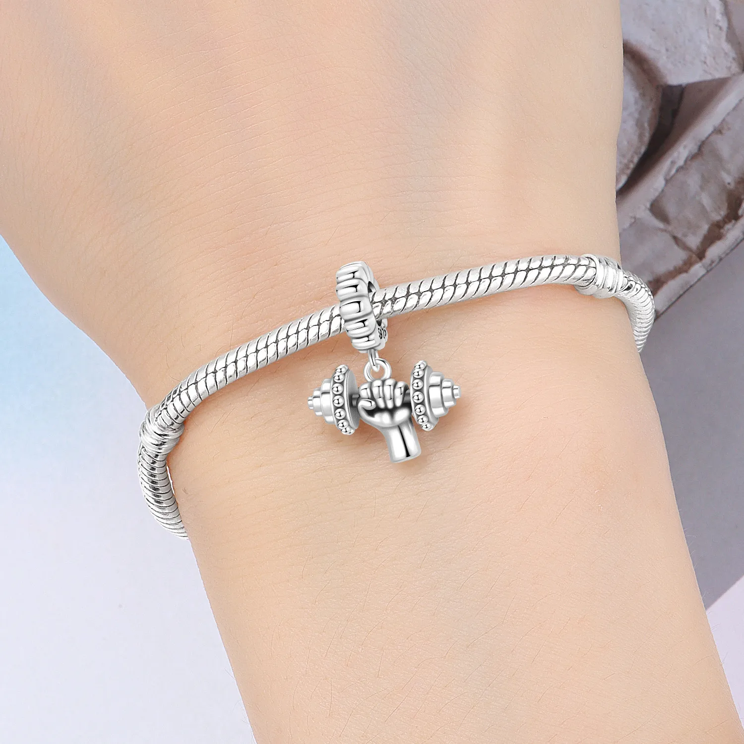 Cycuff 925 Sterling Silver Dumbbell Sports Bead Original Pendants Bracelet Necklace Charm Jewelry DIY Trendy Gifts