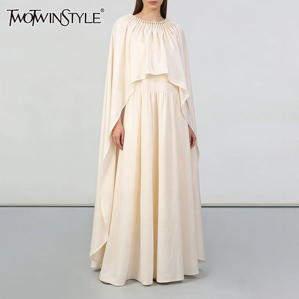 

TWOTWINSTYLE однотонные утягивающие элегантные платья с гофрировкой для женщин, шаль из бисера с круглым вырезом, платье-туника без рукавов, женское