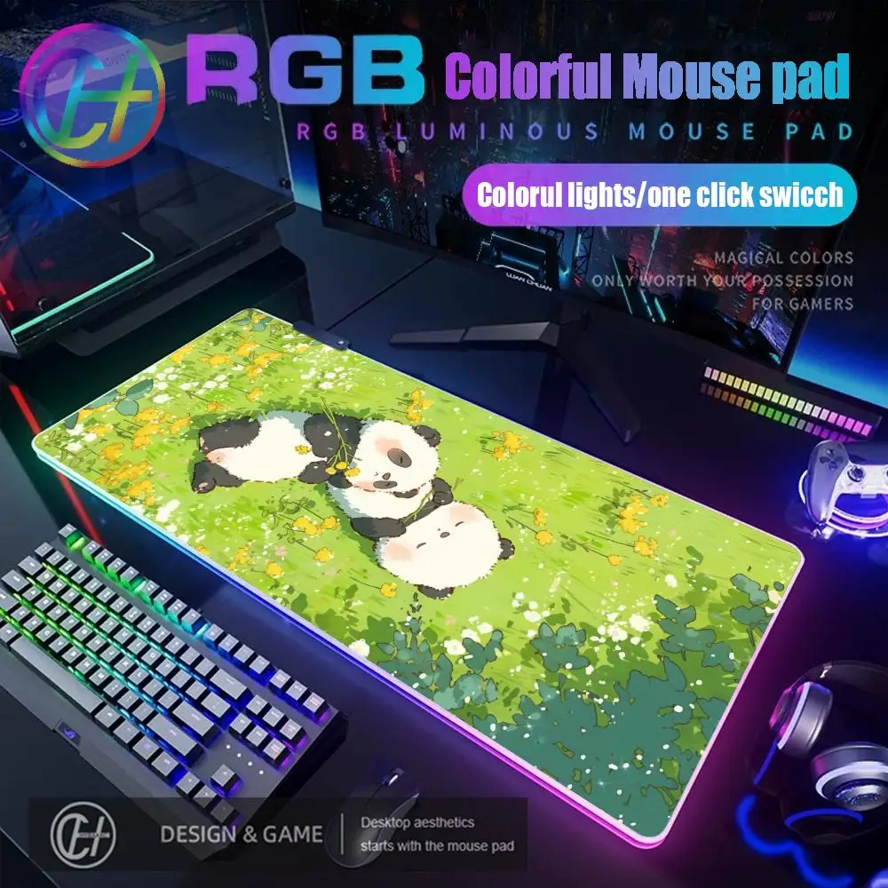 

Cartoon Cute Panda Mouse Pad RGB Gaming Mouse Pad Desk Mat HD Gamer Large LED Light XXL MousePads PC Computer Carpet