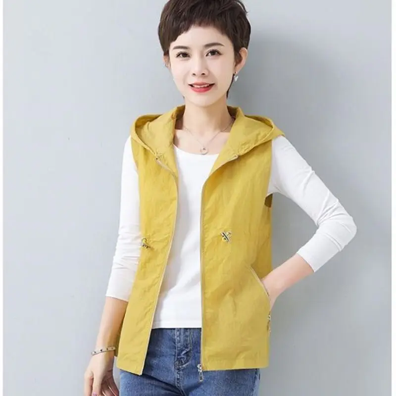 Frühling Sommer Frauen Casual Mit Kapuze Weste Mantel Ärmellose Jacke Feste Dünne Kurze Weste Weibliche Oberbekleidung frauen Kleidung