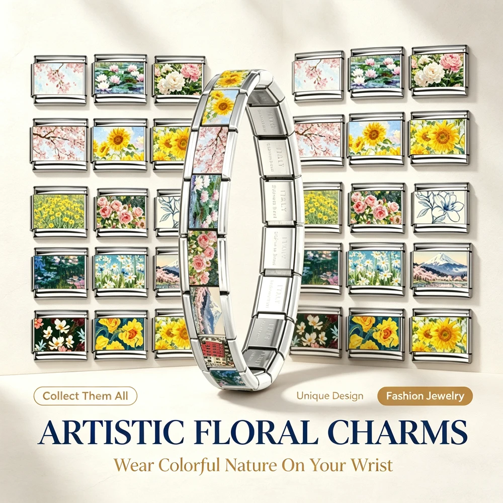 Charms Flower Assorted Bracelet 9mm Modular Charms Link Handmade DIY Jewelry Gifts for Women image 2