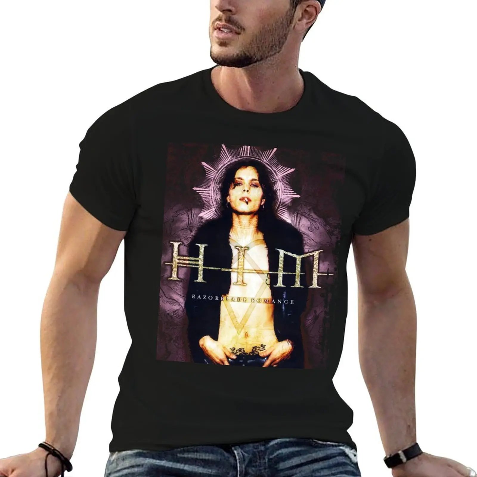 Him Band Tee Razorblade Romance HQ T shirt Heartagram Ville valo T-Shirt Work Duty Casual T-Shirt