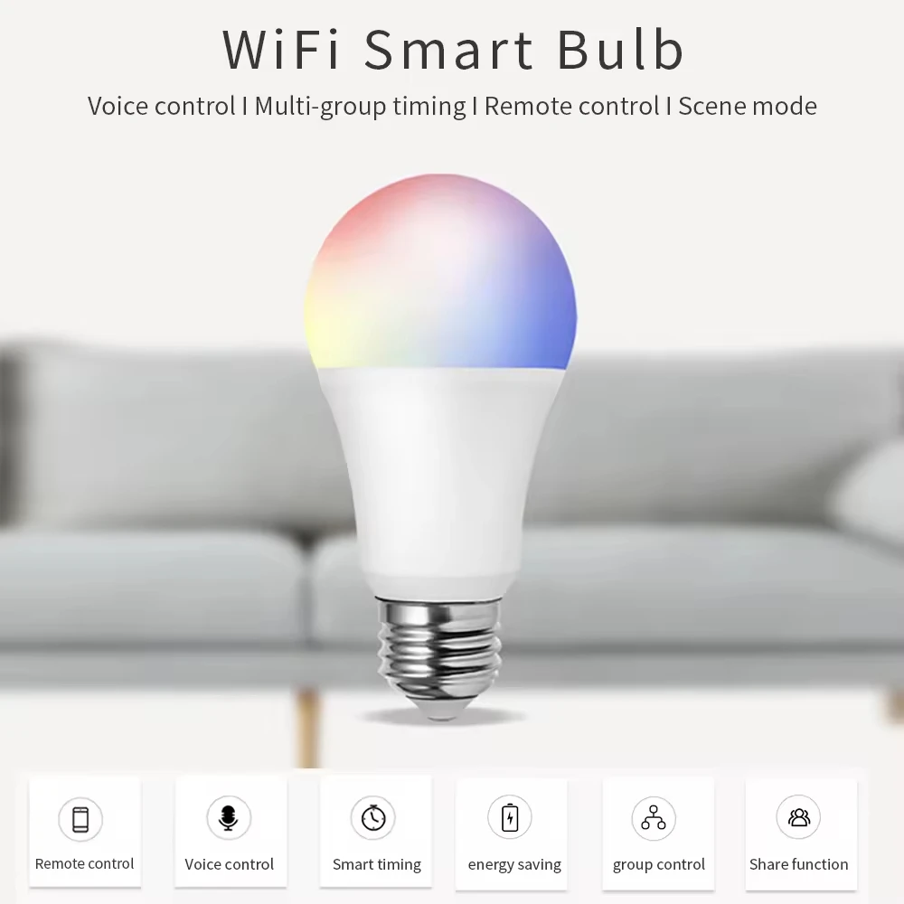 SIXWGH Smart Bulb with Alexa/Google Assistant Control Timing Function & Musical Rhythm Adjustable Color Brightness WiFi Network
