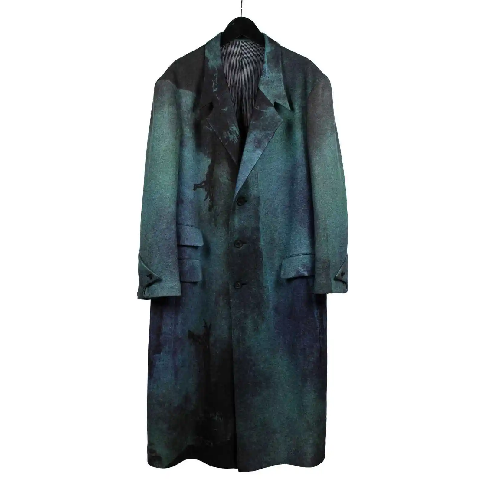 معطف صوفي ياباني متوسط الطول 35/5000 من TOP-YAMAMOTO، علامة تجارية عصرية للرجال، ياقة بدلة فضفاضة