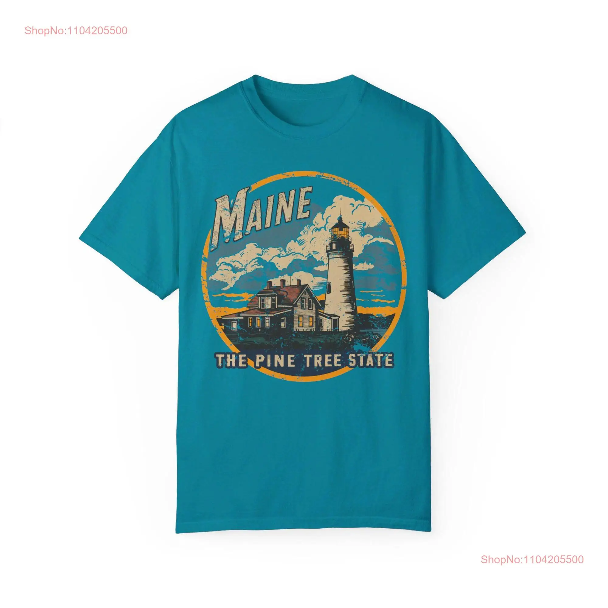 Distressed Vintage Maine T Shirt The Pine Tree State Casco Bay Lighthouse Sunset Retro Coastal New England Pride