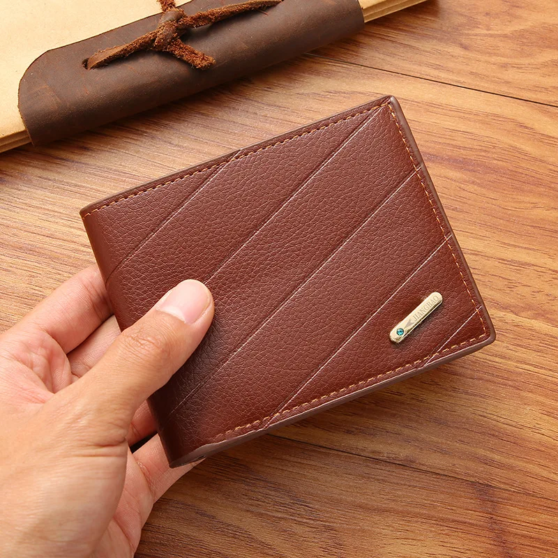 Billeteras de cuero para hombre, monedero corto de cuero suave y fino, cartera para múltiples tarjetas, cartera de mano para jóvenes, de alta marca, nuevo diseño