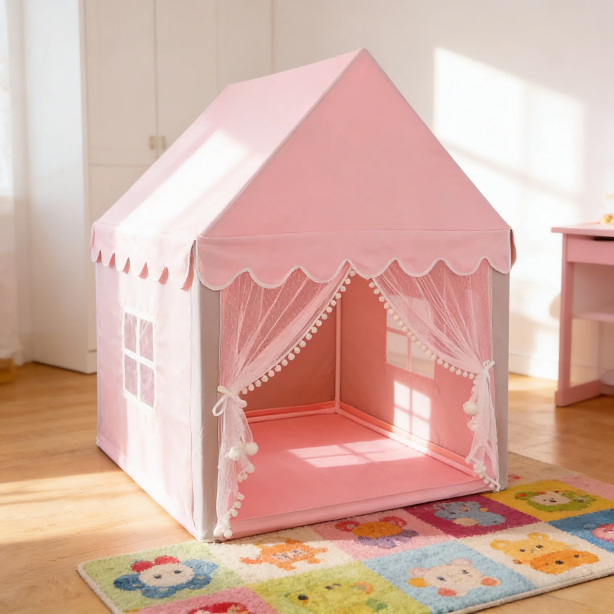 

Складная портативная детская палатка Типи, большая розовая принцесса для девочек, вечерние замок, детский игровой домик, декор для детской комнаты, подарок для детей ﻿