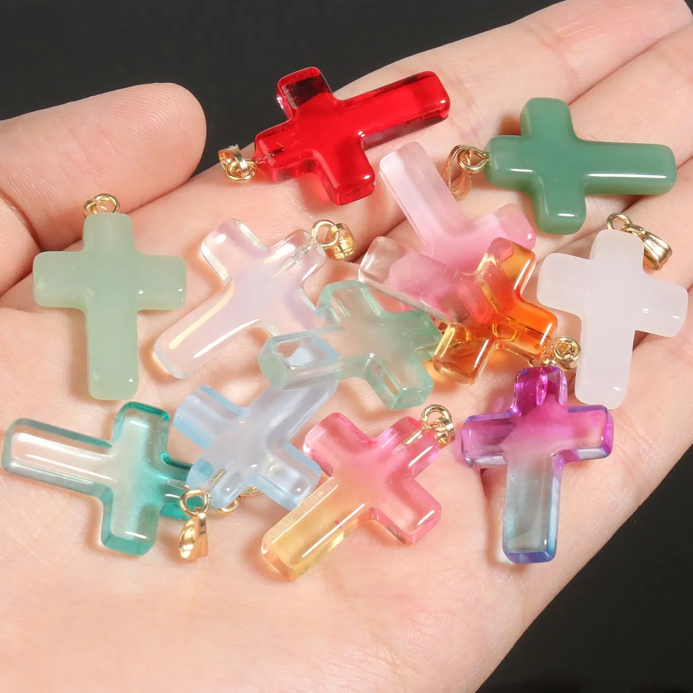 10pcs/lot 18x25mm Colorful Cross Shape Lampwork Crystal Glass Charms Pendant for DIY Earring Necklace Buckle Pendant Accessories