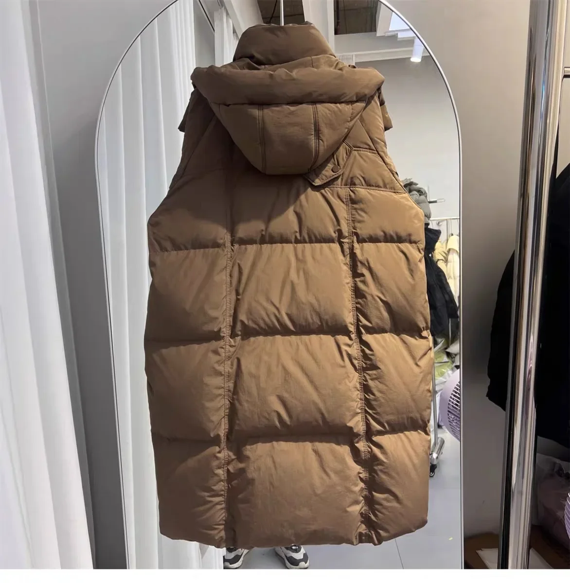 Korean  counter high-end brick and mortar store quality medium and long over knee hooded down jacket women's thickened standard