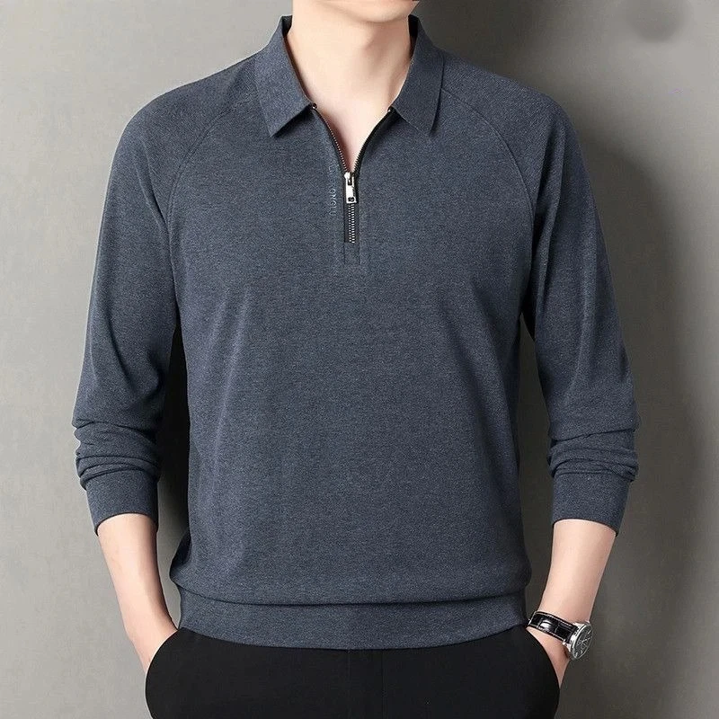 

Spring Autumn Casual Men's Lapel Half-zip Long-sleeved T-shirt Business Polo Shirt Men's Loose Autumn Knitted Sweater