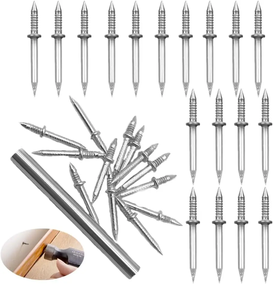 100Pack Double Head Skirting Nails Wooden Steps Thread Seamless Nail Invisible Double Headed Nail for Wooden Skirting Trim