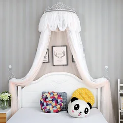 Princess Bed Curtain with Crown Mosquito Net Bedside Lace Curtain for Girl Children Room Decor Romantic Tents Bed Canopy Valanc