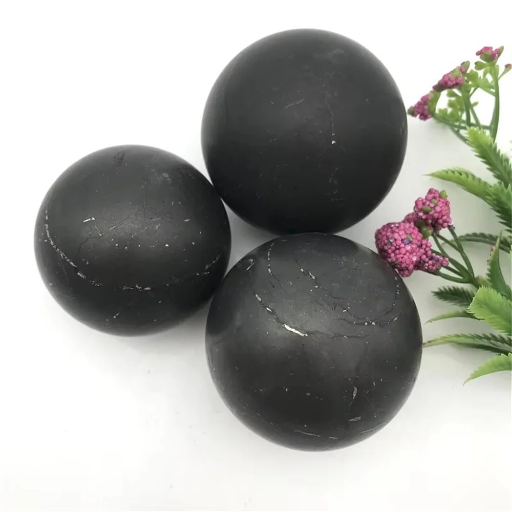 3-4cm Natural Shungite Stone Crystal Ball Quartz Point Sphere Feng Shui Ornaments Ore Minerals Home Decoration Room