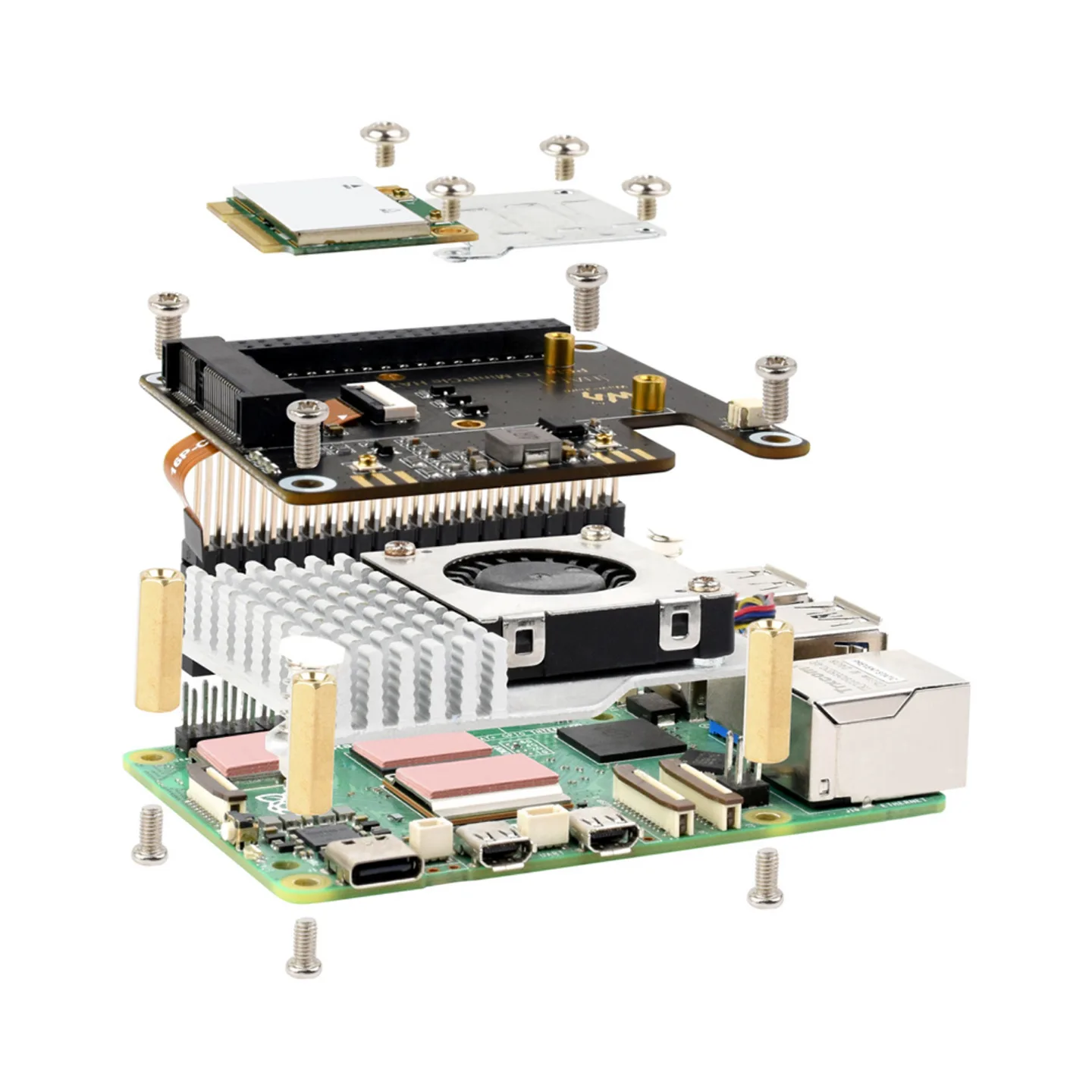 Raspberry Pi 5 PCIe to Mini PCIe Adapter Board Support WiFi 6 Card Bluetooth Module AI Accelerator M2 Key E Expansion