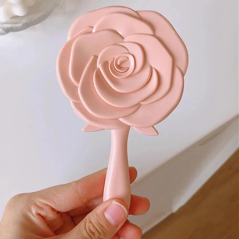 Handheld Vanity Mirror para meninas, 3D Stereo, retro Rose Flower Shape, maquiagem cosmética, espelho de mão, espelho compacto, presentes de aniversário