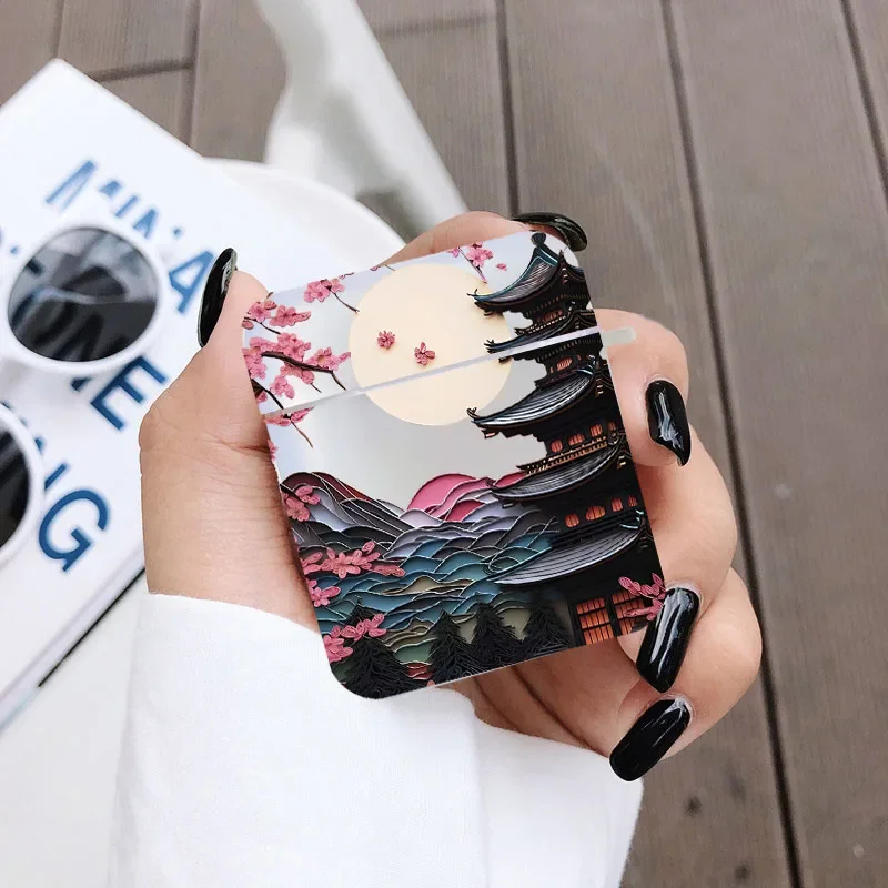 Luxury 2D Pattern Landscape Art Clear Earphone Case for Airpods 1 2 3 Pro Soft Square Wireless Headphone Cover for Air Pod 3 Bag