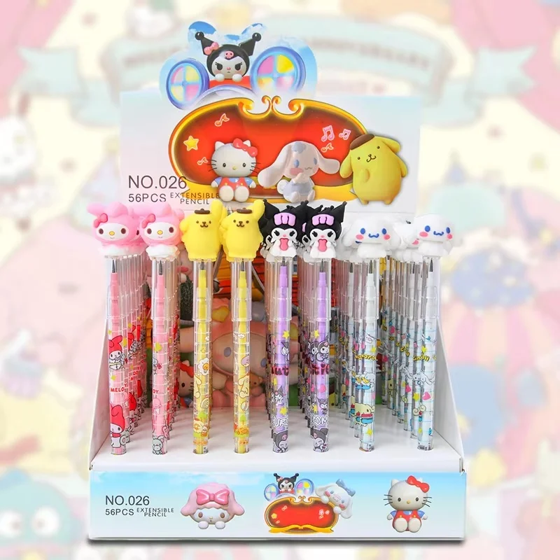 56pcs Sanrio Mechanical Pencil Hello Kitty Cinnamoroll Student Silicone Tips Writing Pencil School Supplies Stationery Wholesale