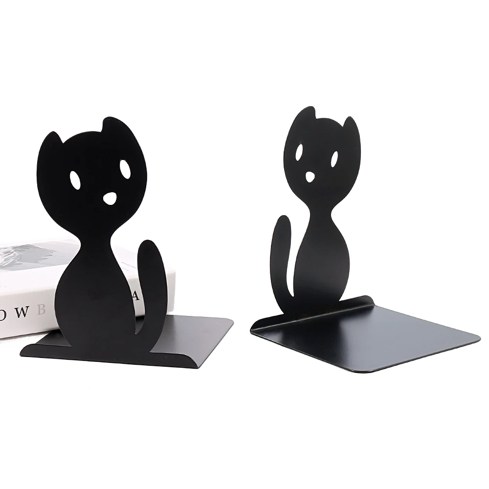 Cute Cartoon Cat Bookend for Shelf Desk Decor Heavy Duty Kitten Decorative Book Ends for Books Stand Support for Kids Room