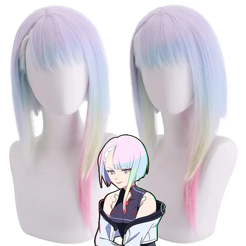 Lucy Cosplay Wig Anime Cyberpunk Edgerunners Cosplay Mixed Color Wigs Heat Resistant Synthetic Wigs  Wig Cap