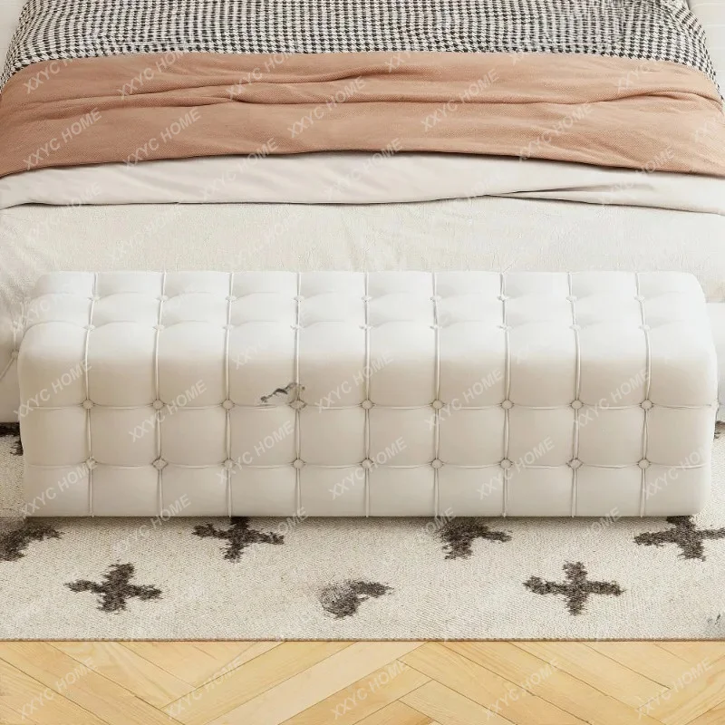 XXCovered Velvet Upholstered Ottoman, Rectangular Footstool Bedroom Footstool No Assembly Required Elegant and Luxurious White