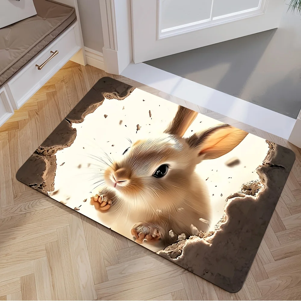 1pc Flannel Doormat, Outdoor Indoor Door Mat Souvenir and Holiday Gift, 1pc Rabbit Doormat - Flannel, Machine Washable and Durab
