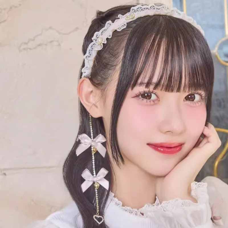 

Handmade Japanese sweet lolita lace rhinestone pendant bow heavy industry headband headgear hair accessories for women