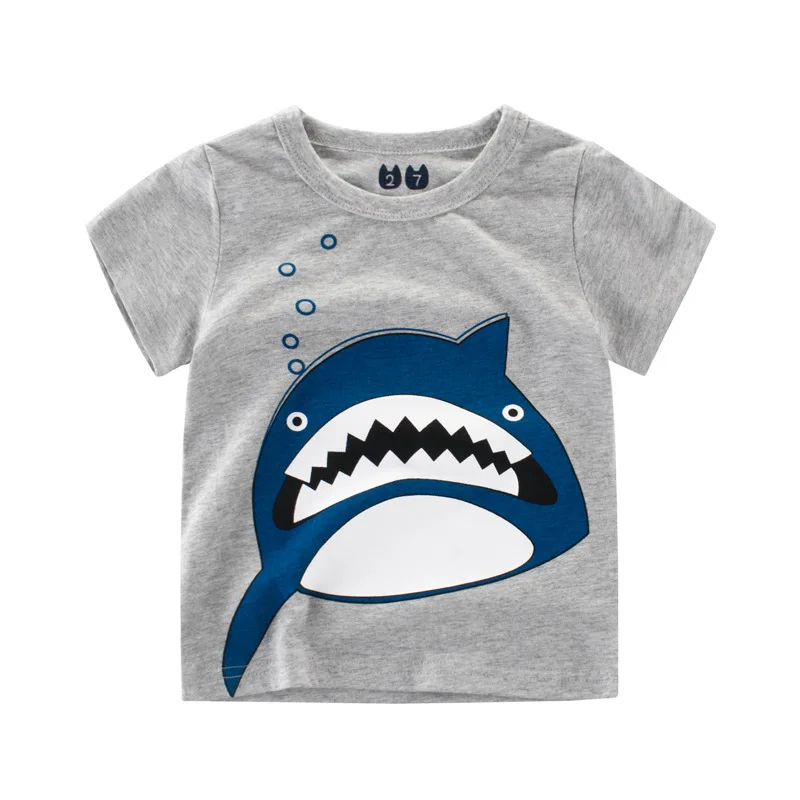 OLEKID 2024 Summer Children Boys T-shirts Cartoon Patch Printed Whale Baby Boy Short Sleeve Tops 2-8 Years Kids Toddler Clothes