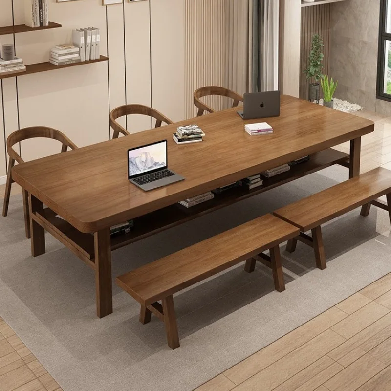 Nordic all solid wood desk studio computer desk desk multi-person long conference table library walnut color
