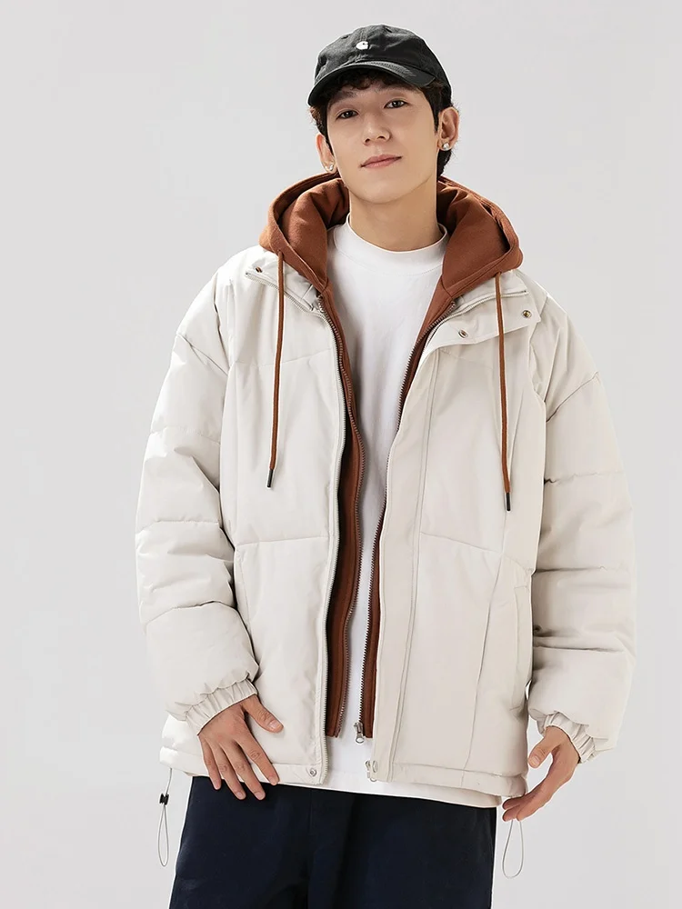 

Thiened ort Cotton Jaet for Men with Hood Warm And Cold Resistant Casual Street Sle Polyester Fiber Fill Teenage Faion