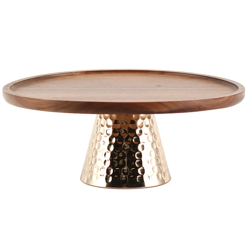 Nordic metal tall fruit plate solid wood tray ornament