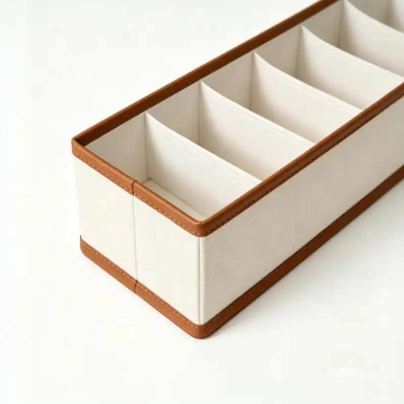 [H] Belt Organizer Storage Box 6 Compartments Leather Style Drawer Organizer For Belts Ties Scarves Accessories