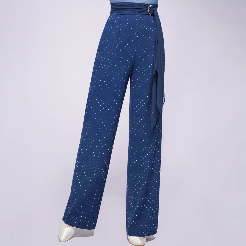 

Latin Dance Competition Trousers Flash Diamond Ribbon Thin Red Ballroom Dance Starry Blue Practice Black Samba Trousers