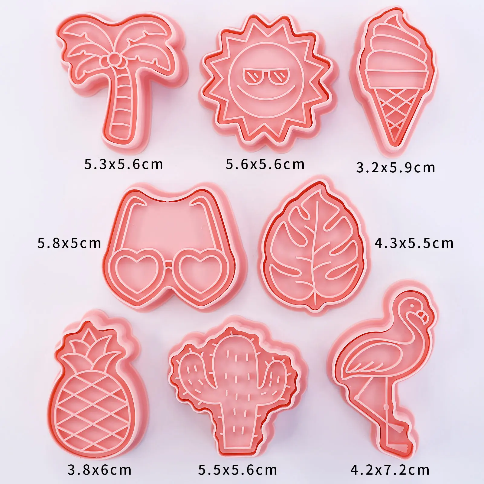 8 Pcs Summer Cookie Molds Set Sunglasses Flamingo Pineapple Ice Cream Shapes Beach Themed Biscuit Cutters DIY Baking Tools
