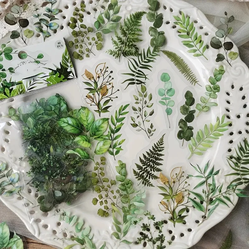 JIANQI 40 sztuk naturalne rośliny naklejki kwiatowe album do scrapbookingu DIY materiał PET podręcznik kubek wody roślina przezroczysta naklejka