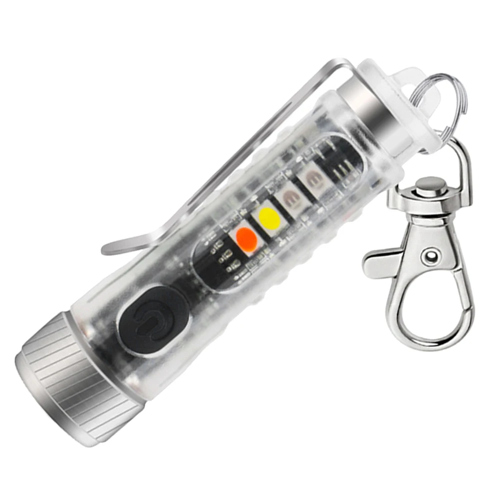 

Rechargeable Flashlight Stainless Steel Torch 11 Modes LED Keychain Light Mini Plastic Glare Warning Outdoor Camping UV