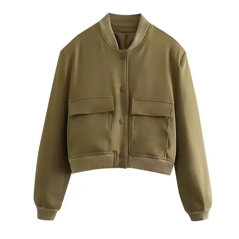 جاكيت طيار نسائي فضفاض متعدد الاستخدامات لربيع 2025 مع جيوب كبيرة، قصير ومستقيم، مصنوع من مواد أخرى، 00% عصري #4