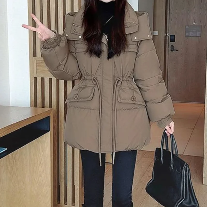 Woman Winter Coats 2024 New Outerwears Fashion Waist Drawstring Parka Thickened Loose Warm Padded Jackets for Women