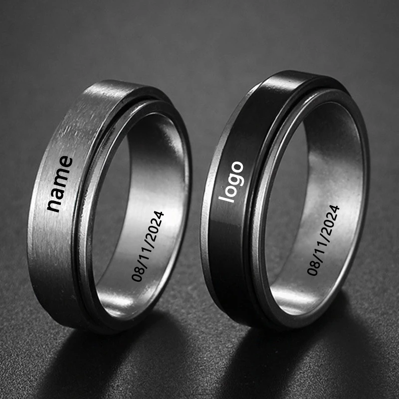 Customizable 6mm Spinner Ring for Men Stress Release Accessory Classic Stainless Steel Wedding Band Casual Sport Jewelry