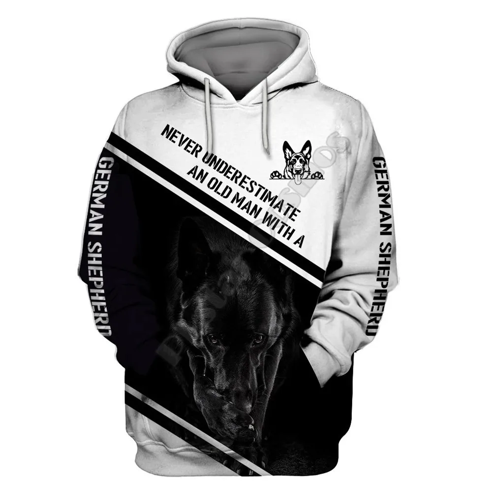 Never Underestimate An Old Man With A German Shepherd 3D All Over Printed Hoodies Pullovers Street Tracksuit Love Dog 01