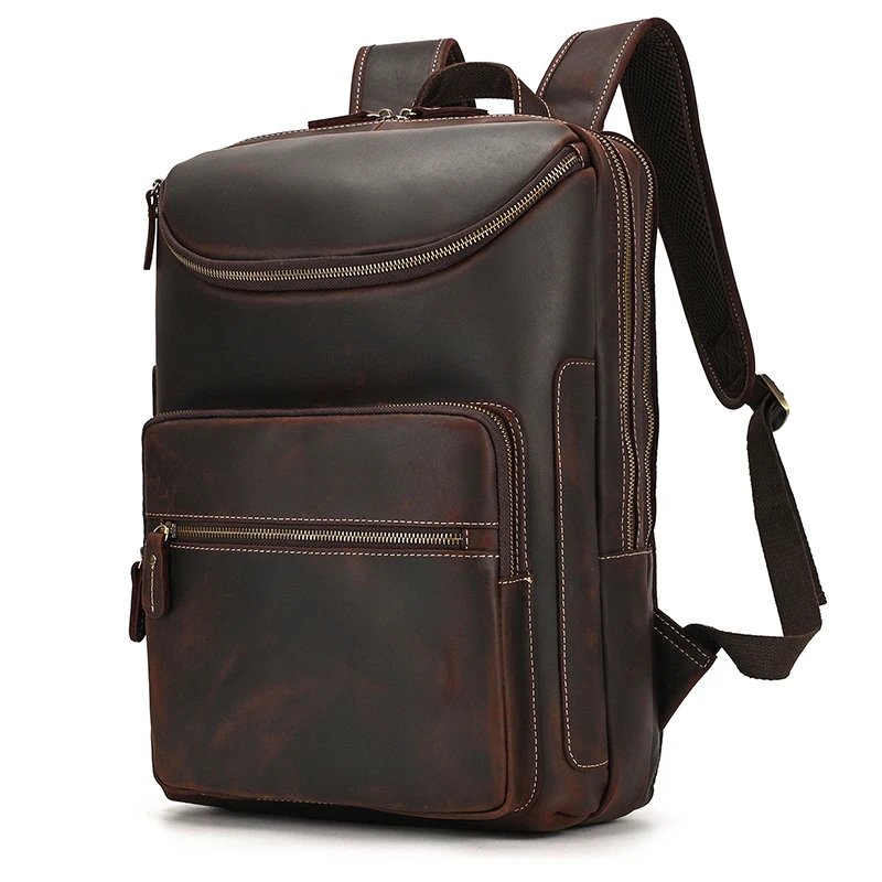 Casual Men Genuine Leather Backpack Crazy Horse Leather Vintage Style Travel Bagpack Bag School Bag Leather Daypay Man Women Bag