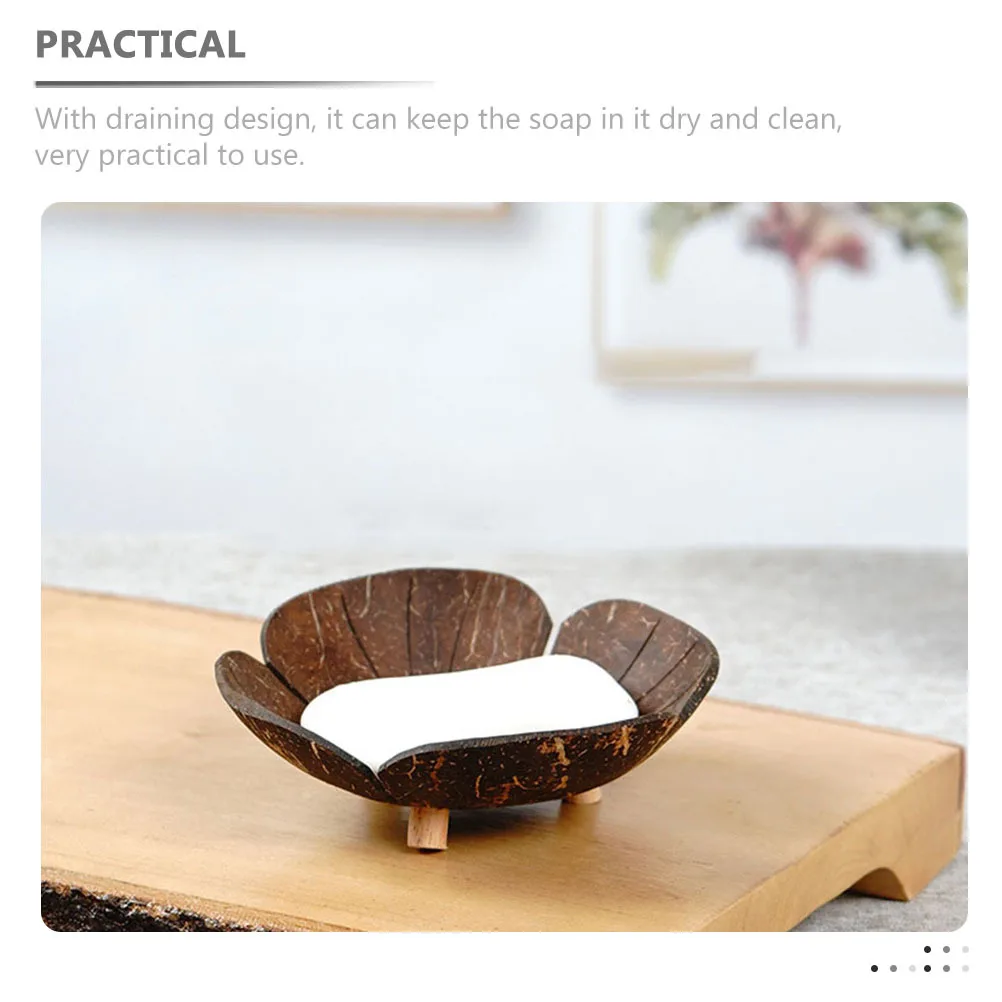 

Coconut Shell Soap Dish Practical Multi-Function Flower-Shaped Self-Draining Soap Tray Bathroom Countertop Holder Storage Box