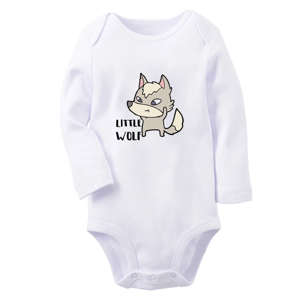 iDzn New Little Wolf Fun Graphic Baby Bodysuit Cute Boys Girls Rompers Infant Long Sleeves Jumpsuit Newborn Soft Clothes