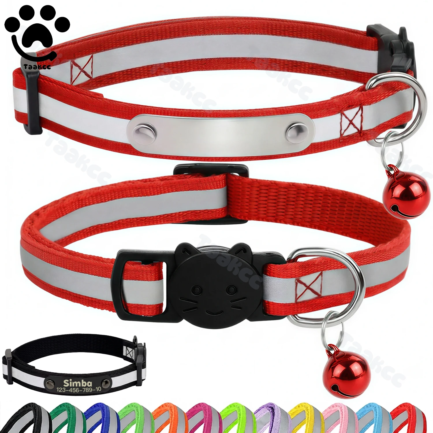 Personalisiertes Niedliches Leuchtendes Katzenhalsband mit Kostenloser Gravur, Anti-Verlust-ID-Namensschild für Welpen und Kätzchen mit Glocke