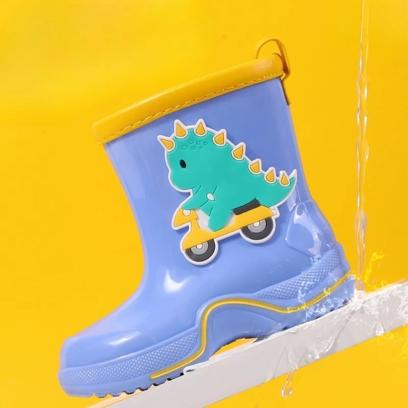 

Kids Waterproof Rain Boots Dinosaur Print High Top Non Slip Warm Rubber Shoes for Boys Girls School Outdoor