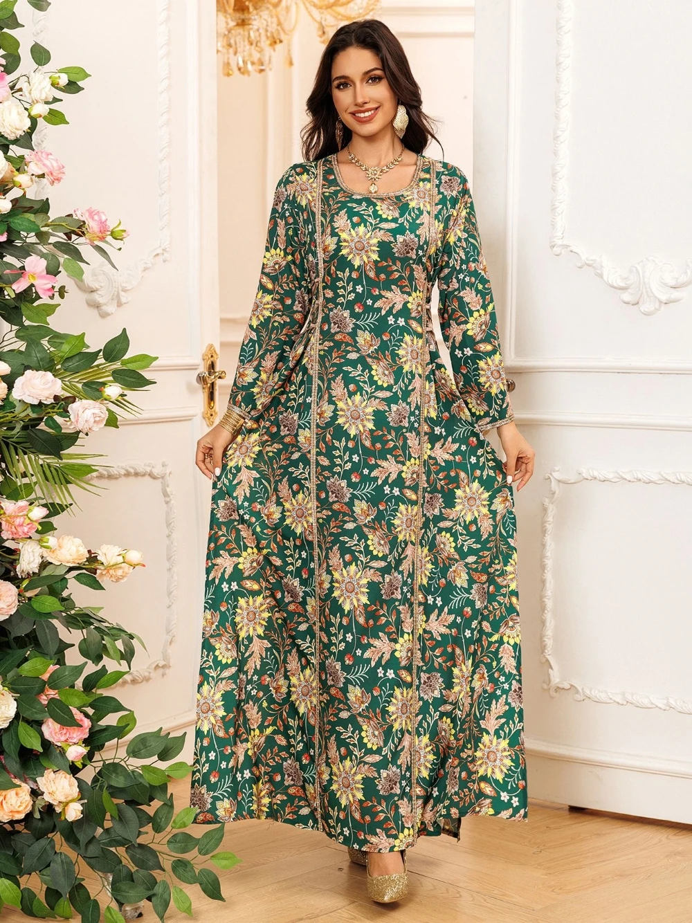 Abaya impression modeste une ligne Robe de soirée caftan célébrité délicate danse Robe de soirée classique manches longues dubaï cristaux Robe