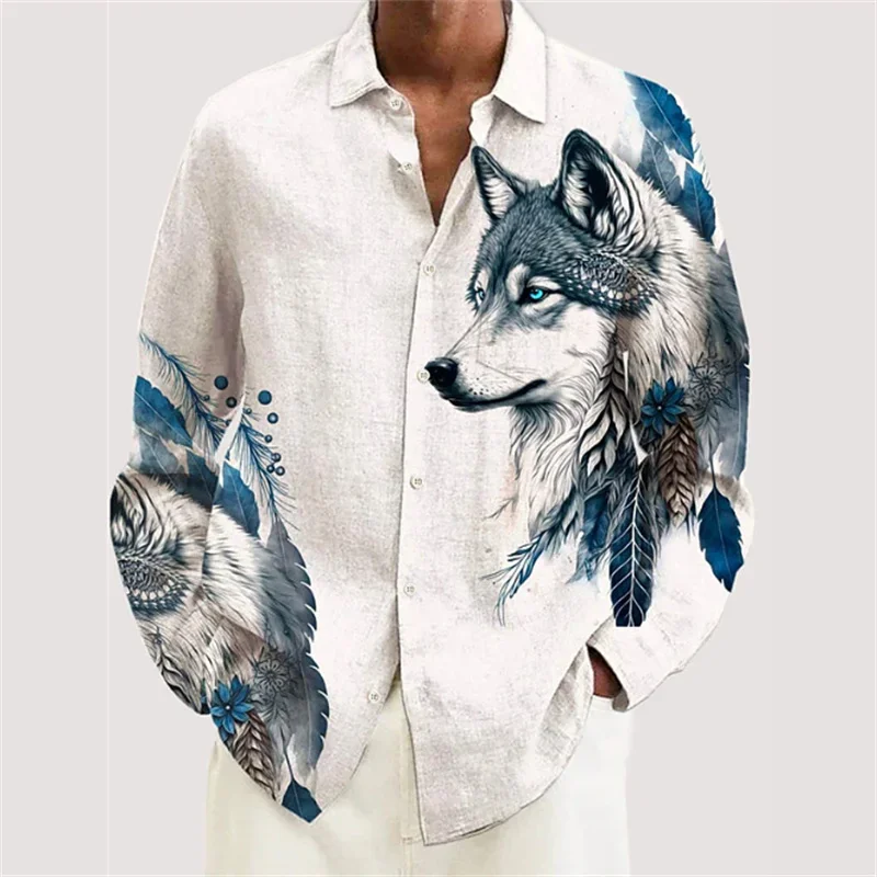 

Men's shirts with personalized pattern printed lapel long sleeves large size daily business casual comfortable long sleeves